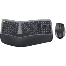 Ergonomische Tastatur und Maus Kabellos mit Handballenauflage, seenda 2.4GHz Tastatur Maus Set Kabellos Ergonomisch, Geteilte Tastatur mit Deutschem Layout für Windows, Laptop PC, Schwarz&Grau