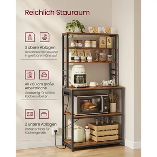 VASAGLE Küchenregal mit Steckdosen,Standregal stehend,für Mikrowelle,Stahlrahmen