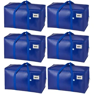 VENO 6er-Pack XXL Umzugstaschen, Stabile Aufbewahrungstasche mit Reißverschluss & Tragegriffen, Faltbare Alternative zu Umzugskartons, Kleideraufbewahrung für Umzug & Bettwäsche (Blau)