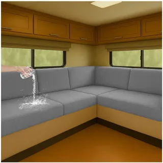 NNSMUN Stretch Bezüge für Wohnwagenpolster wasserdichte rutschfeste Sitzbezüge mit Kordelzug, Elastische Sofa Sitzkissenbezüge für Wohnmobil, Caravan, Innenbereich (Hellgrau,L 65-95cm,W 40-65cm)