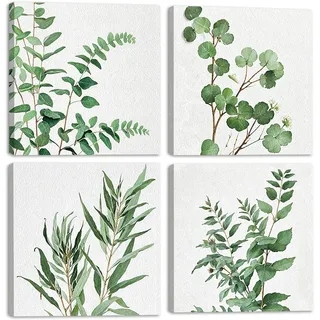 CHDITB 4ps Boho Botanische Pflanzen Wandkunst, Salbei Grüne Blätter Poster für Schlafzimmer, Wohnzimmer, Bad und Küche, 40x40cm
