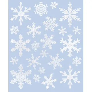 AVERY Zweckform 23 Fensterbilder Weihnachten Schneeflocken (Made in Germany, selbstklebende Fenstersticker, Weihnachtsdeko Fenster, Fensterfolie ablösbar, glitzernd) 1 Bogen/23 Fensteraufkleber, 52298