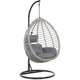 Beliani Hängesessel mit Gestell PE Rattan grau 97 cm Tollo , Grau , Kunststoff , 106x199x97 cm , Gartenmöbel, Gartenschaukeln, Hängesessel