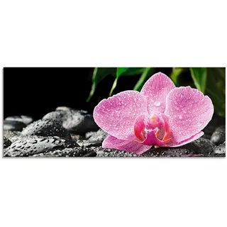 Artland Glasbild »Rosa Orchidee auf schwarzen Zen Steinen«, Blumen, (1 St.), in verschiedenen Größen, pink