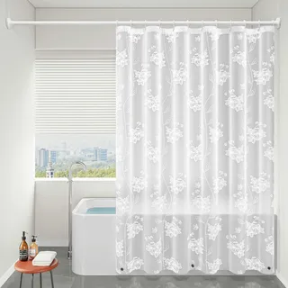 Whoiy Duschvorhang 100 x 200 Transparent, Duschvorhang Beschwerer Eva Badewanne Vorhang Blume Durchsichtig Duschvorhänge mit Duschvorhangringen
