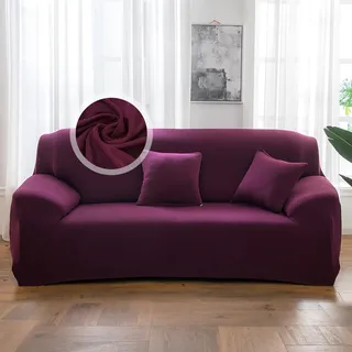 VanderHOME Sofa Überzug 2 Sitzer, Einfarbiger Stretch Sofahusse, Sofaschoner rutschfest, Couch Bezug Schutz Katze, Maschinenwaschbarer Couchschoner (2 Sitzer, Sojarot)