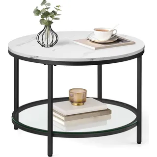 VASAGLE Couchtisch, Wohnzimmertisch, moderner Stil, 65 x 46 cm (Ø x H), Marmorweiß - Weiß