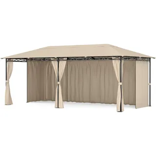 Blumfeldt Mondo Pavillon 3x6 – Stahlrahmen, Mit Vorhängen, Wetterfester Gartenpavillon, Rostbeständig, Leicht Montierbar, Beige - Beige