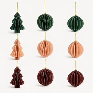 Weihnachtsbaumschmuck aus Papier – 9er Set in 3 Farben & 3 Motiven, Papier Weihnachtskugeln für Weihnachtsbaum & Christbaum, nachhaltiger Baumschmuck, dekorative Weihnachtsdeko