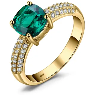 JewelryPalace Kissen Geschnitten 1.8ct Simulierter Grün Smaragd Ring Damen Gold, Schmuck Set, Verlobungsring Solitär Ring Silber 925 Damen Ring Mit Stein, Silberringe Damen 925 Frauen Zirkonia 62