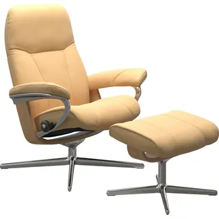 Fußhocker STRESSLESS "Consul", gelb, B:54cm H:41cm T:39cm, Hocker, Fußhocker, mit Cross Base, Größe S, M & L, Holzakzent Eiche