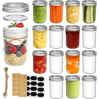 ComSaf Einmachgläser 240ml mit Schraubdeckel, Mason Jar 16er Set