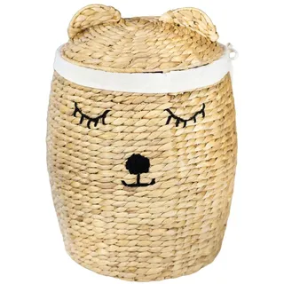 Heimtrend Aufbewahrungskorb/Spielzeugkorb/Wäschekorb geflochten [mit Deckel] - groß rund natur beige - Wasserhyazinthe Rattan - Wohnzimmer Kinderzimmer Schlafzimmer - Bär - Jetzt wählen