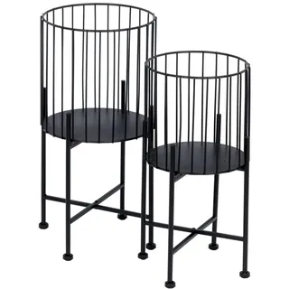 BigBuy Garden Blumentopf Set 28 x 28 x 51 cm, Schwarz Metall (2 Stück)