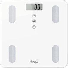 Haepi, Glas-Körperanalysewaage, Körperanalyse (Fettmasse, Knochenmasse, Muskelmasse, Wasseranteil) - BMI und Kalorien - Design und präzise - Batterien inklusive - 15 Jahre Garantie