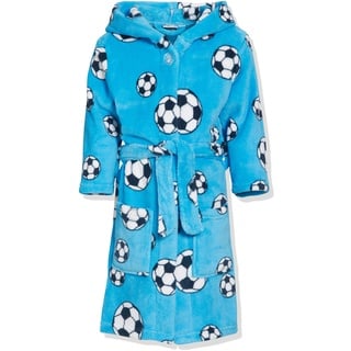 Playshoes Fleece-Bademantel Morgenmantel, blau Fußball, 134/140