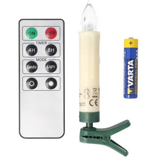 10 kabellose LED-Weihnachtsbaumkerzen mit Klemmen und IR-Fernbedienung, LED-Kerzen in Echtwachsoptik ideal für eine festliche Weihnachtsbeleuchtung, inklusive Batterien