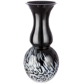 Gilde Deko Pokal Vase schwarz weiß - Moderne Dekovase Dekoobjekt Glasvase Blumenvase handgefertigt aus Farbglas - Höhe 36,5 cm