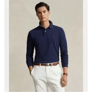 Polo Ralph Lauren für Herren. 710680790046 Custom Slim Fit Poloshirt blau (S), Lässig, Baumwolle, Langarm, Marine
