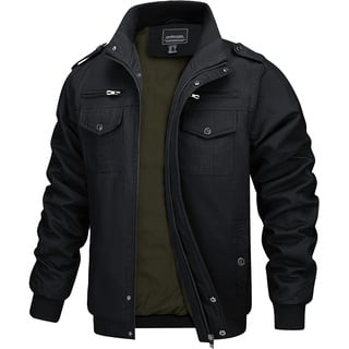 MAGCOMSEN Herren Military Jacke Leicht Übergangsjacke Winddichte Outdoorjacke Herbst Windjacke Baumwolle Fliegerjacke, Schwarz XXL