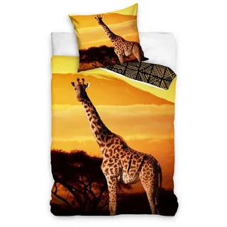 COFI 1453 Giraffe Baumwolle Floral Gelb 140 x 200 cm + 70 x 70 cm