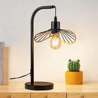 Lichtmaler Tischlampe Schwarz Nachttischlampe Vintage Nachtlampe | mit Kabel Tischleuchte E27 Schlafzimmer Schreibtischlampe Retro Leselampe Metall Tisch für Wohnzimmer (Ohne Leuchtmittel)