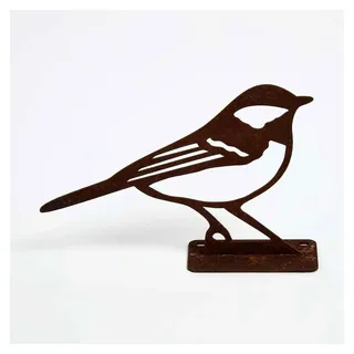 Zaun-Figur Kohlmeise, Gartendeko Rost-Figur zum Anschrauben, Vogel-Deko Edelrost 10 cm hoch, Gartendeko Metall