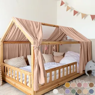 lilimaus Hausbett Himmel [in 12 Farben] Betthimmel Hausbett aus 100% Baumwolle Musselin - Stoffhimmel für Hausbett Deko Mädchen & Jungen - Himmel für Hausbett Kinder - Bett Vorhang Kinderbett