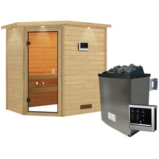 Bild Sauna Svea Eckeinstieg, 9 kW Saunaofen mit externer Steuerung, für 3 Personen - beige