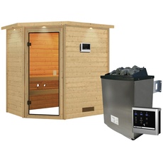 Bild von Sauna Svea Eckeinstieg, 9 kW Saunaofen mit externer Steuerung, für 3 Personen - beige