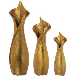 Set mit 3 Keramikvasen in Gold, 14 x 11 x 48, 12 x 9 x 38 und 9 x 8 x 28 cm