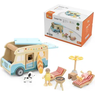 Viga Toys Holz Wohnmobil Spielzeugauto Camper für Kinder ab 3 Jahren