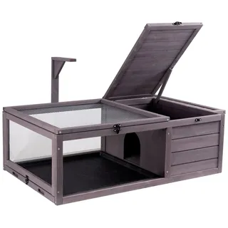 VEVOR Schildkrötenhabitat, Schildkrötenhaus aus Holz für drinnen und draußen, Schildkrötengehege mit hängendem Lichtständer, 2-Zimmer-Reptiliengehege, Kleintierkäfig für Geckos, Eidechsen, Schlangen, 96,5 x 61 x 33 cm