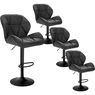 WOLTU 4er-Set Barhocker höhenverstellbar, drehbar, Kunstleder Stahl, Schwarz - Schwarz