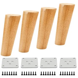 Qrity Möbelfuß Holz, 4 Stück 15cm Holzfüße Möbelfüße Sofafüße mit Montageplatten & Schrauben für Schrank, Sofa, Couchtisch, TV-Schrank und andere Möbelbeine