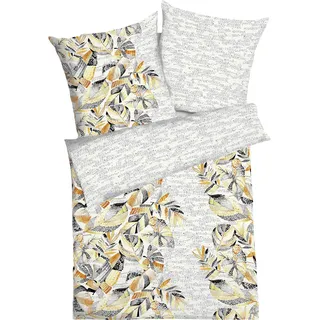 Wendebettwäsche KAEPPEL "Abstract Jungle", orange, B/L: 155cm x 220cm, 1 Stk., 1 Stk., Seersucker, B/L: 80cm x 80cm, 2 Stk., Seersucker, Obermaterial: 100% Baumwolle, Bettwäsche, Wendebettwäsche, mit Blättermuster