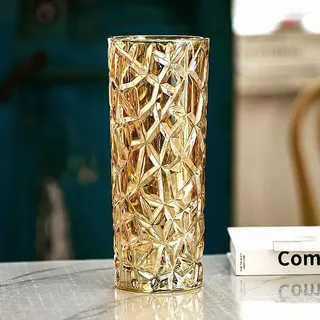 Große grüne Kristallvase in Eisblumen-Form, 30 cm hoch, modernes Vase, verdicktes Design, geeignet für Zuhause, Weihnachtsdekoration, Muttergeschenk (Gold)