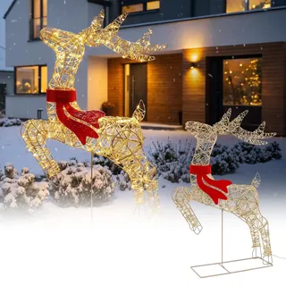 ECD Germany LED Rentier Outdoor, Weihnachtsfigur 91 cm, Weihnachtsdeko | Weihnachtsbeleuchtung Garten, Innen/Außen IP44, Beleuchtetes Hirsch Figur mit Timer & Blinkfunktion, 720 LED, Warmweiß, 91 cm