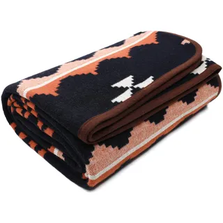 ACUSHLA Decke aus Merinowoll-Mischgewebe, weich, warm, dick, waschbar, für Bett, Couch, Outdoor, Camping, Reisen, Auto, Überwurf, für jedes Wetter, Marokko, Marineblau, 160 x 129,5 cm
