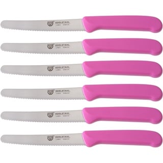 GRÄWE Tafelmesser 6 Stück, Messerset zum Schneiden, 6er Pack Brötchenmesser, Frühstücksmesser mit einseitigem Wellenschliff, Brotmesser, scharfe Messer für Brotzeit, 21 cm - Pink