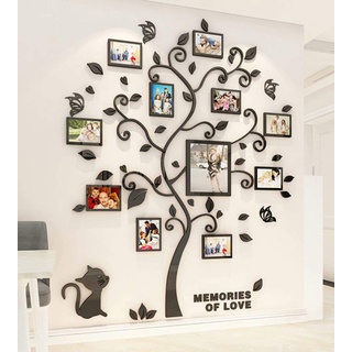 Wandaufkleber Baum Wandtattoo 3D DIY Familie Bilderrahmen Foto Sticker Familie Wandbilder Wandkunst für Hause Wohnzimmer Schlafzimmer (Schwarz,XXL-220 * 181cm)