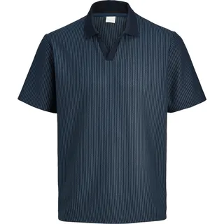 JACK & JONES Gestreiftes Poloshirt mit V-Ausschnitt und Kurzarm Größe: XXL - Dunkelblau