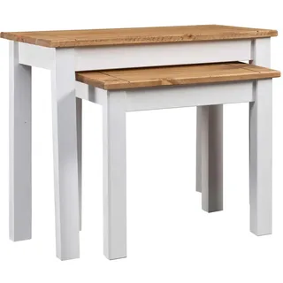 vidaXL Satztische 2er set Weiß Massivholz Panama-Kiefer , Holz , Rechteckig,Rechteckig , Säule , 40x53.5x56 cm , Wohnzimmer, Wohnzimmertische, Konsolentische