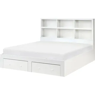 BELIANI Bett Weiß Kiefernholz mit Lattenrost 180 x 200 cm mit Stauraum 2 Schubladen Regalwand Kopfteil Funktional Modern Skandi Design Schlafzimmer - Weiß