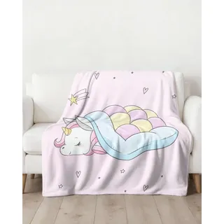 MTOnlinehandel Einhorn Decke 150x200 cm ☆ Geschenke für Mädchen, Fleece-Decke flauschig in rosa, Kuscheldecke Teenager ☆ Kuscheldecke Regenbogen ☆ Geburtstagsgeschenk Unicorn
