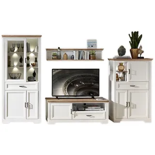 Stella Trading JASMIN Wohnwand Komplett-Set in Pinie hell, Artisan Eiche Optik - Schrankwand mit LED-Beleuchtung für Ihr Wohnzimmer im Landhausstil - 354 x 204 x 51 cm (B/H/T)