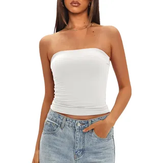 Darong Gepolstertes Damen-Tanktop mit integriertem BH, trägerlos, bauchfreies Bandeau-Top, doppelt gefüttert, Basic zum Ausgehen