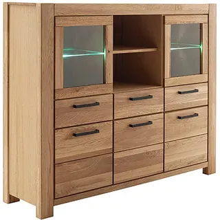 Highboard MCA LIVING "Silias Highboard", beige (naturfarben), B:172cm H:140cm T:45cm, Holzwerkstoff, Massivholz, Sideboards, Highboard, Schubkastenführung gedämpft