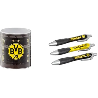 Borussia Dortmund, BVB-Tasse Erfolge, 0, 0, Einheitsgröße (1er Pack) & BVB-Kugelschreiber (3er-Set)