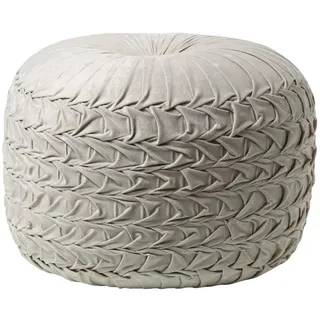 Homescapes Samt-Pouf Grace grau, plissiert in Flechtoptik, 50/50/35 cm , Textil , Uni , Rund , 50x35x50 cm , Oeko-Tex® Standard 100 , Wohnzimmer, Sessel, Hocker & Hockerbänke, Poufs
